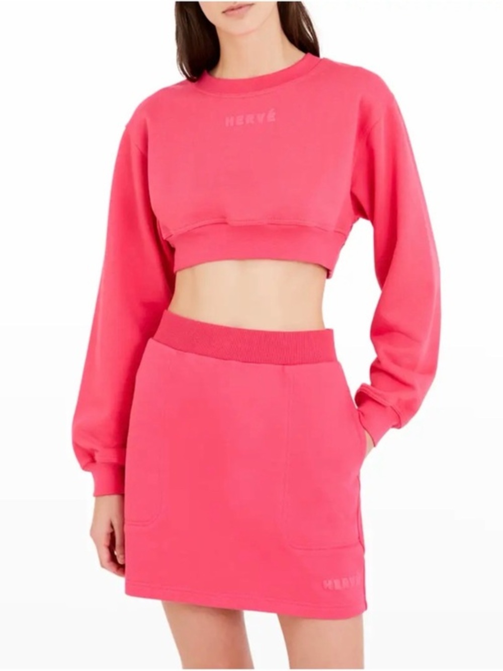 Herve Leger Women’s Small Pink Cropped Logo Sweatshirt S Long Sleeve Pullover